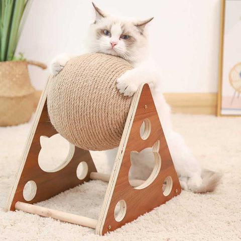 Wooden Cat Scratching Post Ball Toy