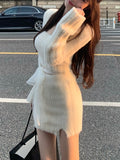 2022 Autumn Sweater Knitted Suits Female Elegant 2 Piece Dress Korean Fashion Even Party Y2k Mini Dress Office Lady Short Skirts