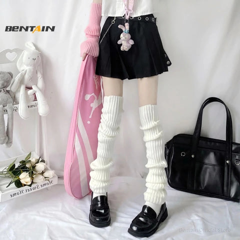 70cm Lengthened Leg Warmer Women&#39;s Lolita Long Socks JK College Style Knitted Warm Socks Autumn Winter Over Knee Boot Cuffs