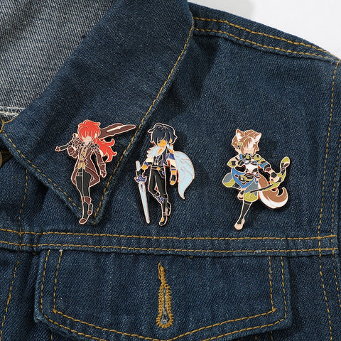 Genshin Impact Cartoon Doll Metal Pin Wendi Tartaglia Pins Brooch Ganyu Keqing Xiao Enamel Badge Brooches Lapel Pin Jewelry Gift