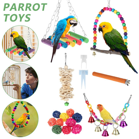 17pcs/set Parrot Birds Toy Swing  Hanging Bell