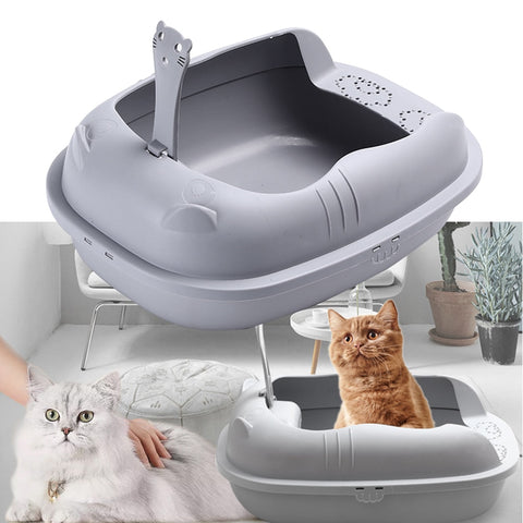 Cats Litter Box Pet Semi-Closed Sandbox Anti Splash Plastic with Spoon