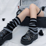 Gothic Women&#39;s Striped Leg Warmers Lolita Long Socks Knitted Leggings Japanese Sweets Winter Socks Kawaii Arm Ankle Warmers