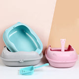 Cats Litter Box Pet Semi-Closed Sandbox Anti Splash Plastic with Spoon