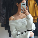 Two Sweater V-Neck Full Knitted Sweaters Korean Chic