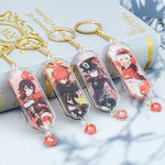 Anime Keychain Genshin Impact Zhongli Hutao Scaramouche Interlayer Key Chain Accessories Cute Bag Pendant Key Ring for Fans Gift