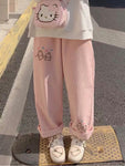 Corduroy Wide Leg Pants Japanese Soft Girl Cute Rabbit Print Student High Waist