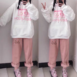 Corduroy Wide Leg Pants Japanese Soft Girl Cute Rabbit Print Student High Waist