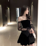 Black Retro Lace Chiffon Mini Dress Female Korean Fashion