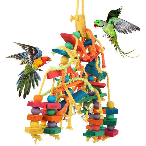 Colorful Parrot Chew Toys Natural Wooden