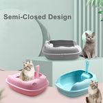 Cats Litter Box Pet Semi-Closed Sandbox Anti Splash Plastic with Spoon