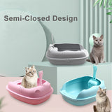 Cats Litter Box Pet Semi-Closed Sandbox Anti Splash Plastic with Spoon