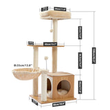 H108cm Modern Cat Tree Wooden Sisal Scratching